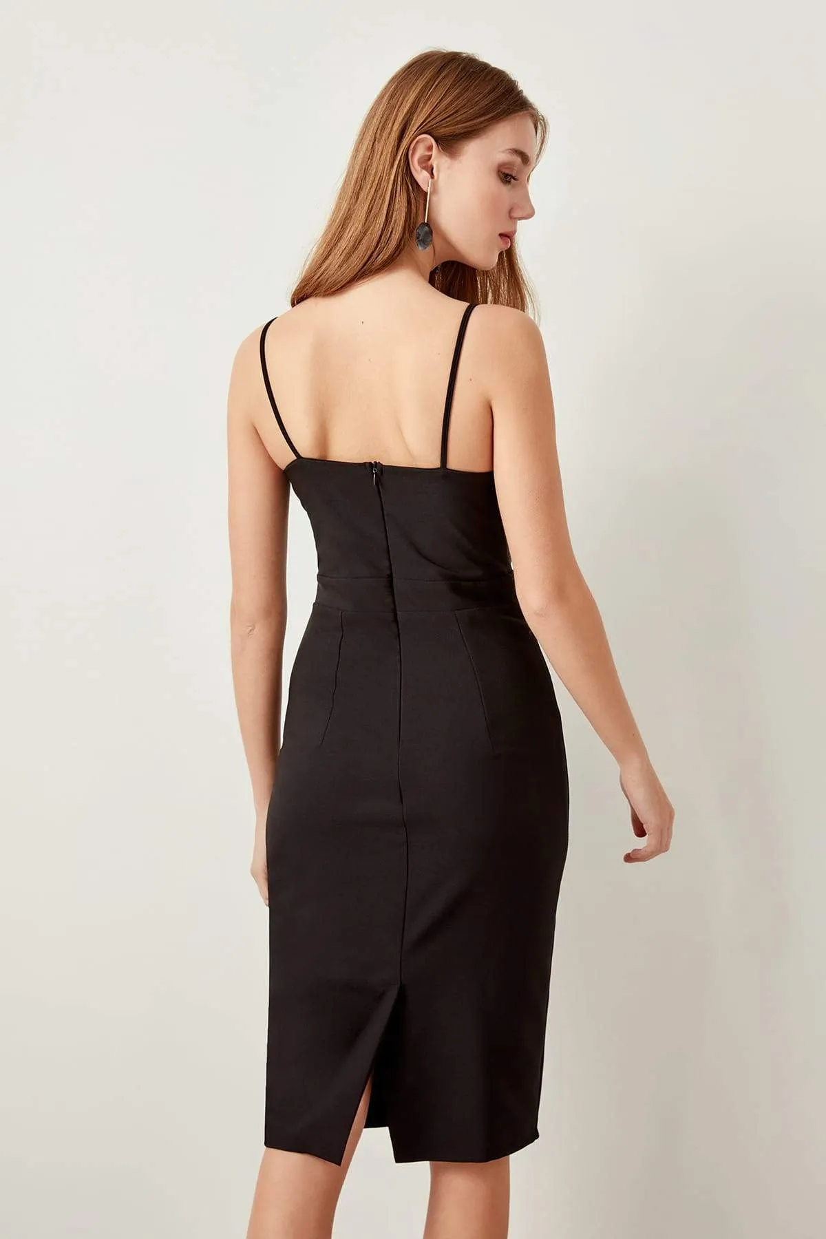 10899 Black Cutout Waist Pencil Dress