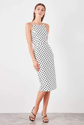 10916 Ecru Polka Dot Pencil Dress