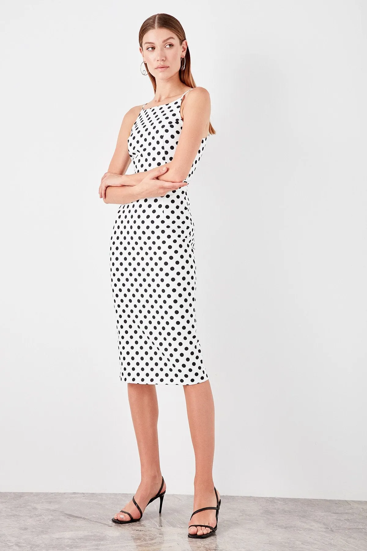10916 Ecru Polka Dot Pencil Dress