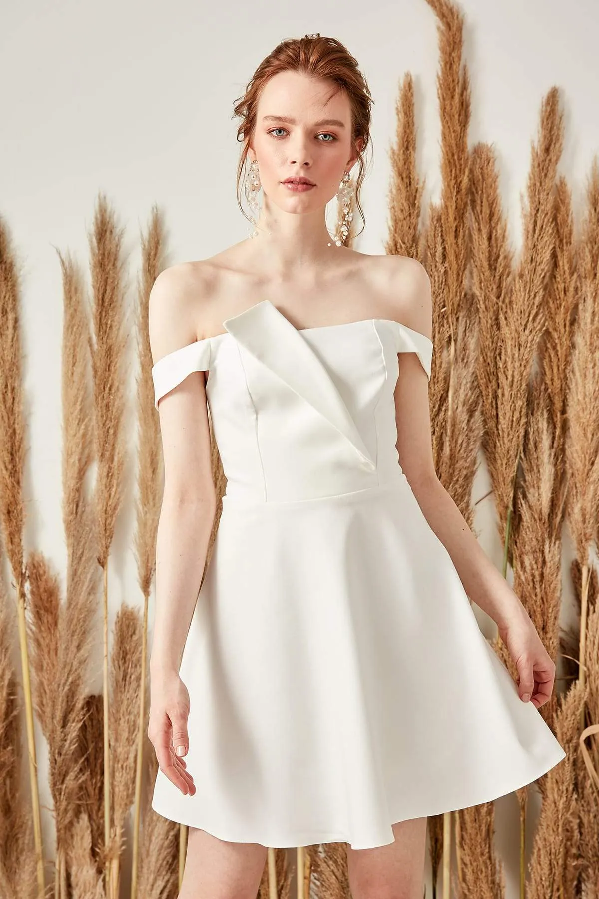 10921 Ecru Strapless Flare Dress