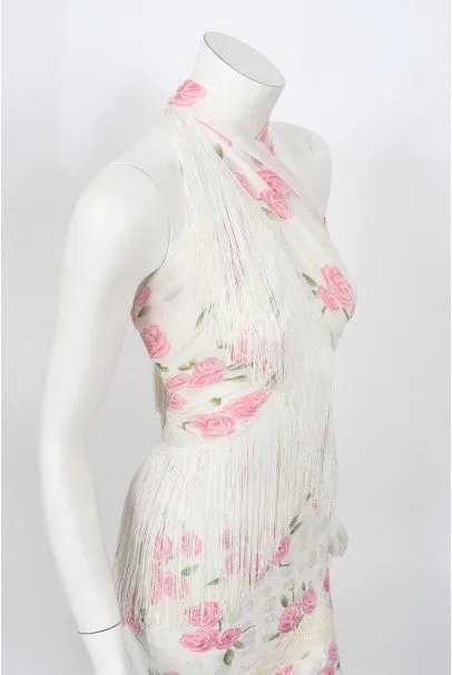 1999 Christian Dior by Galliano Pink Roses Silk Lace Bias-Cut Skirt Set