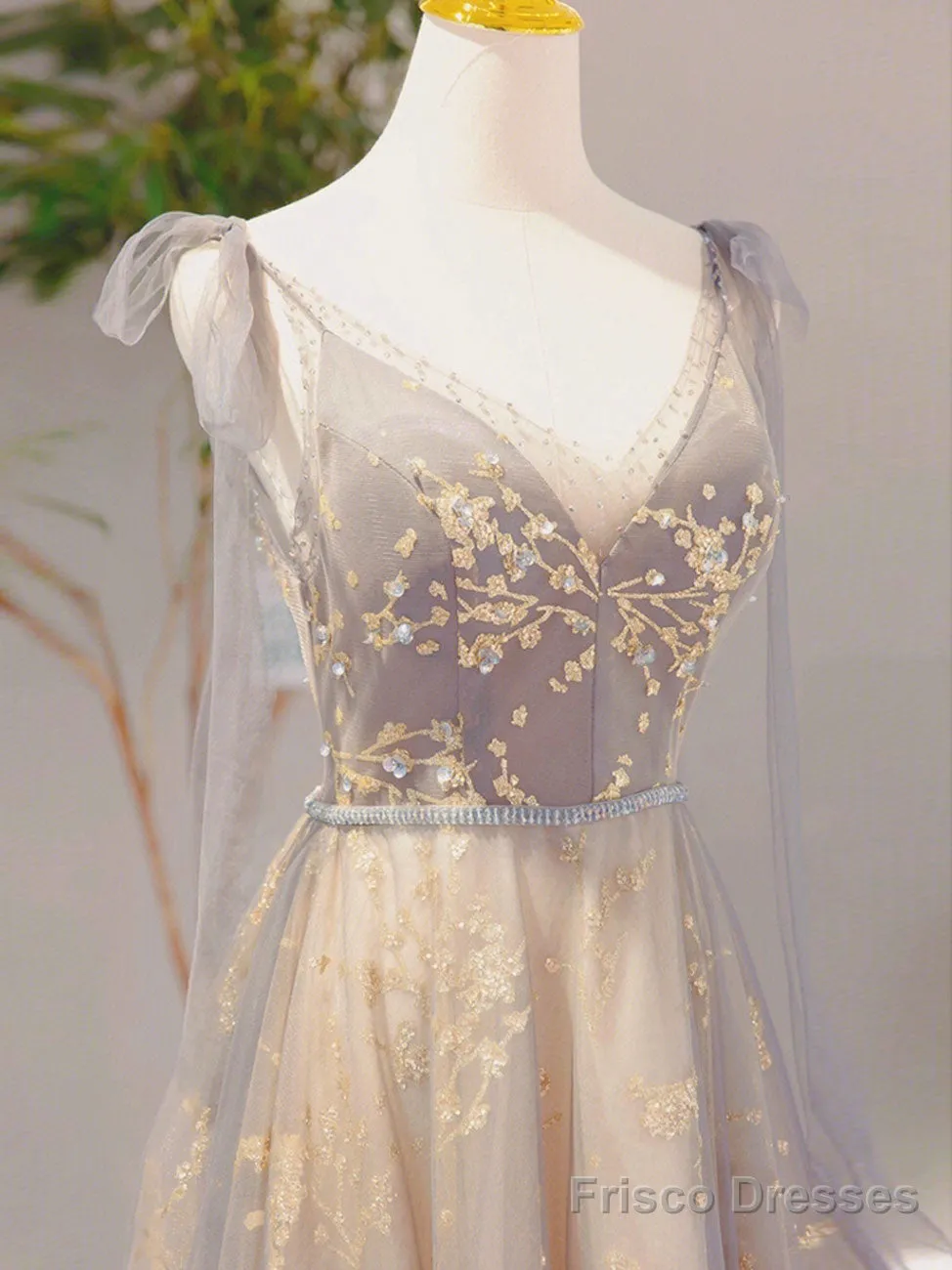 A-Line V Neck Tulle Long Prom Dresses, Tulle Formal Evening Dresses