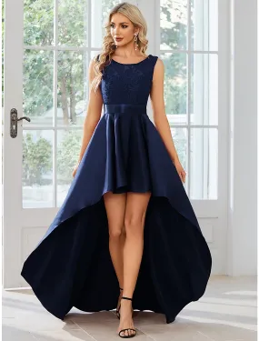 A-Line Wedding Guest Dresses Casual Dress Party Wear Asymmetrical Sleeveless Jewel Neck Satin