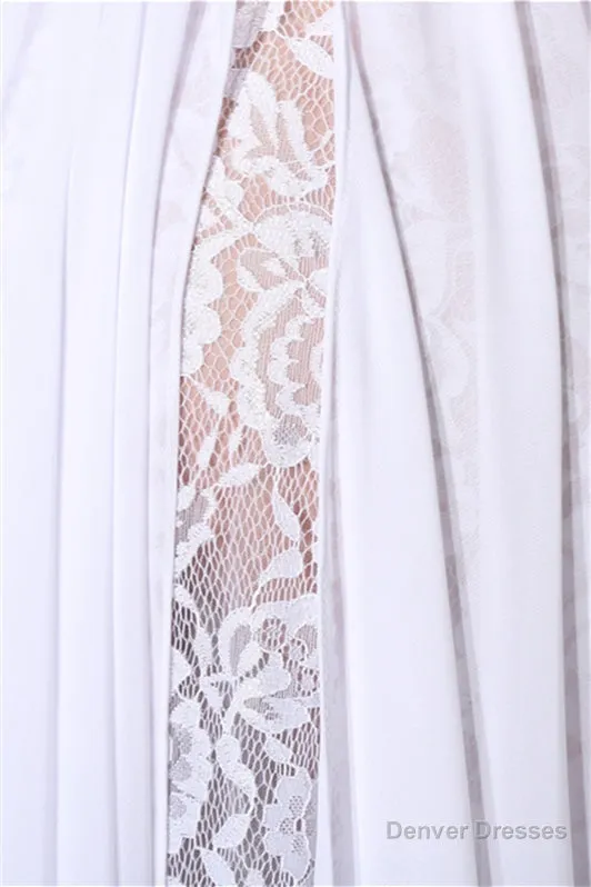 A-line White Evening Dresses Straps Chiffon Long Formal Dresses