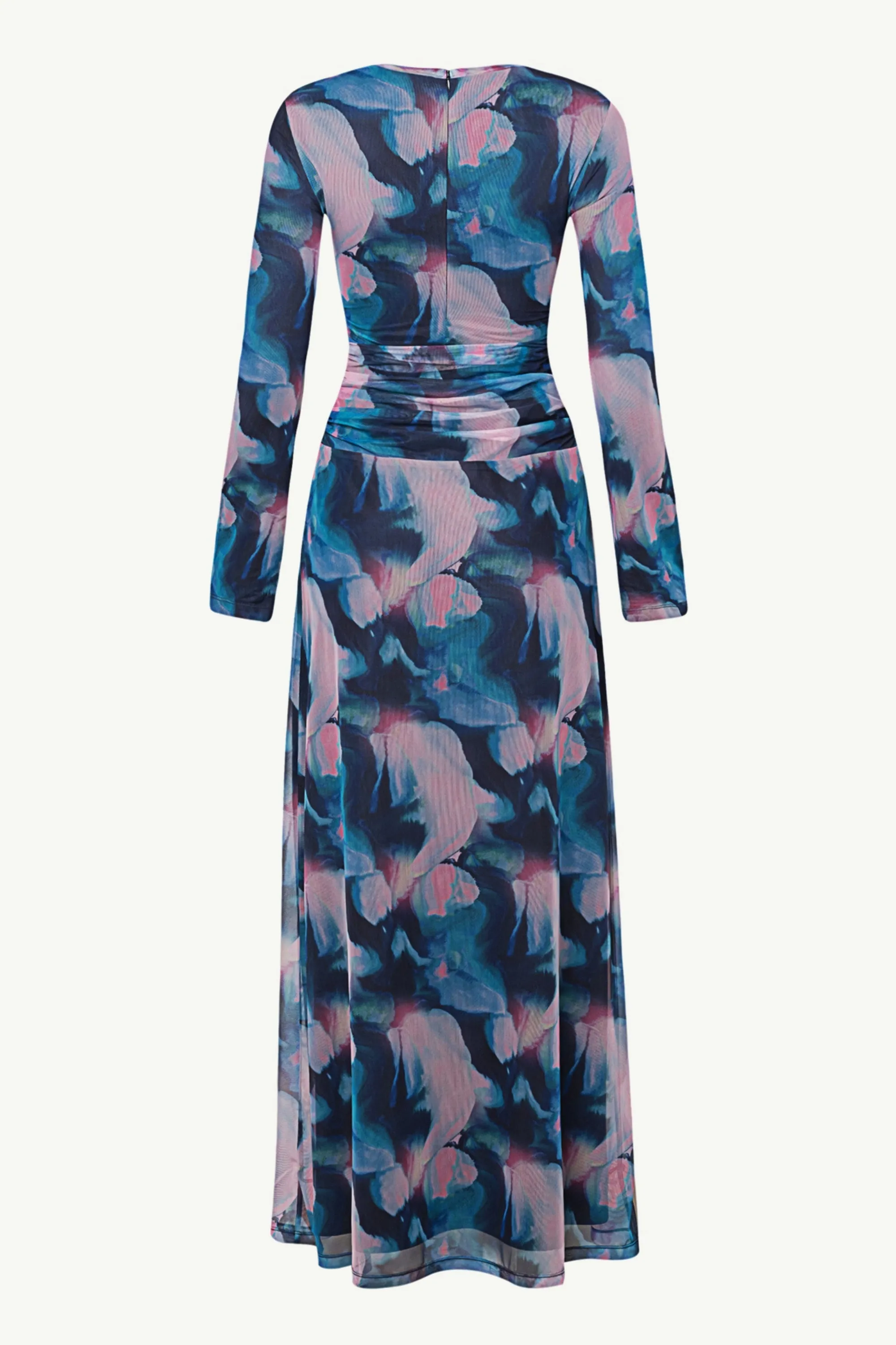 Adelina Rouched Mesh Maxi Dress - Blue Tie Dye
