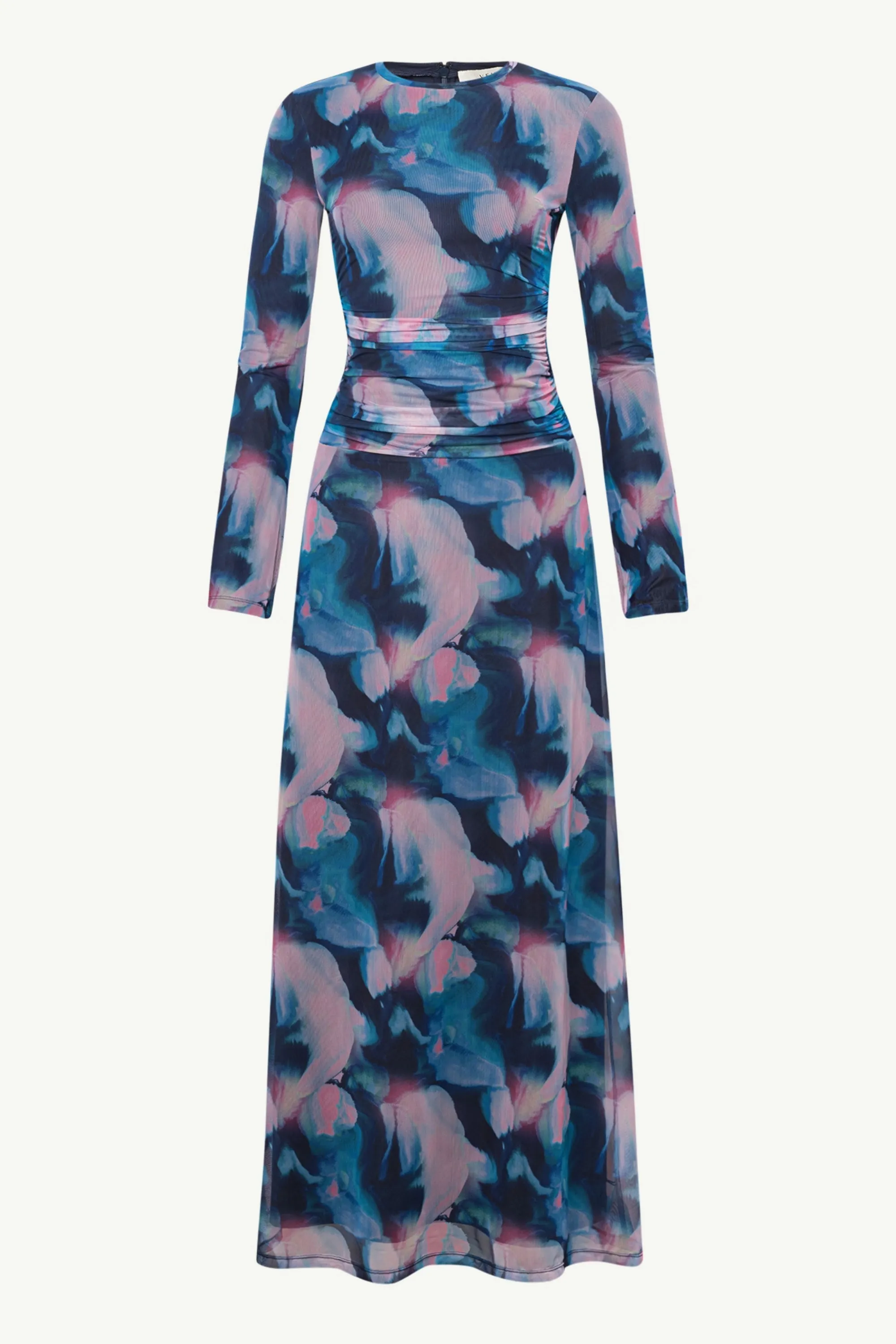 Adelina Rouched Mesh Maxi Dress - Blue Tie Dye