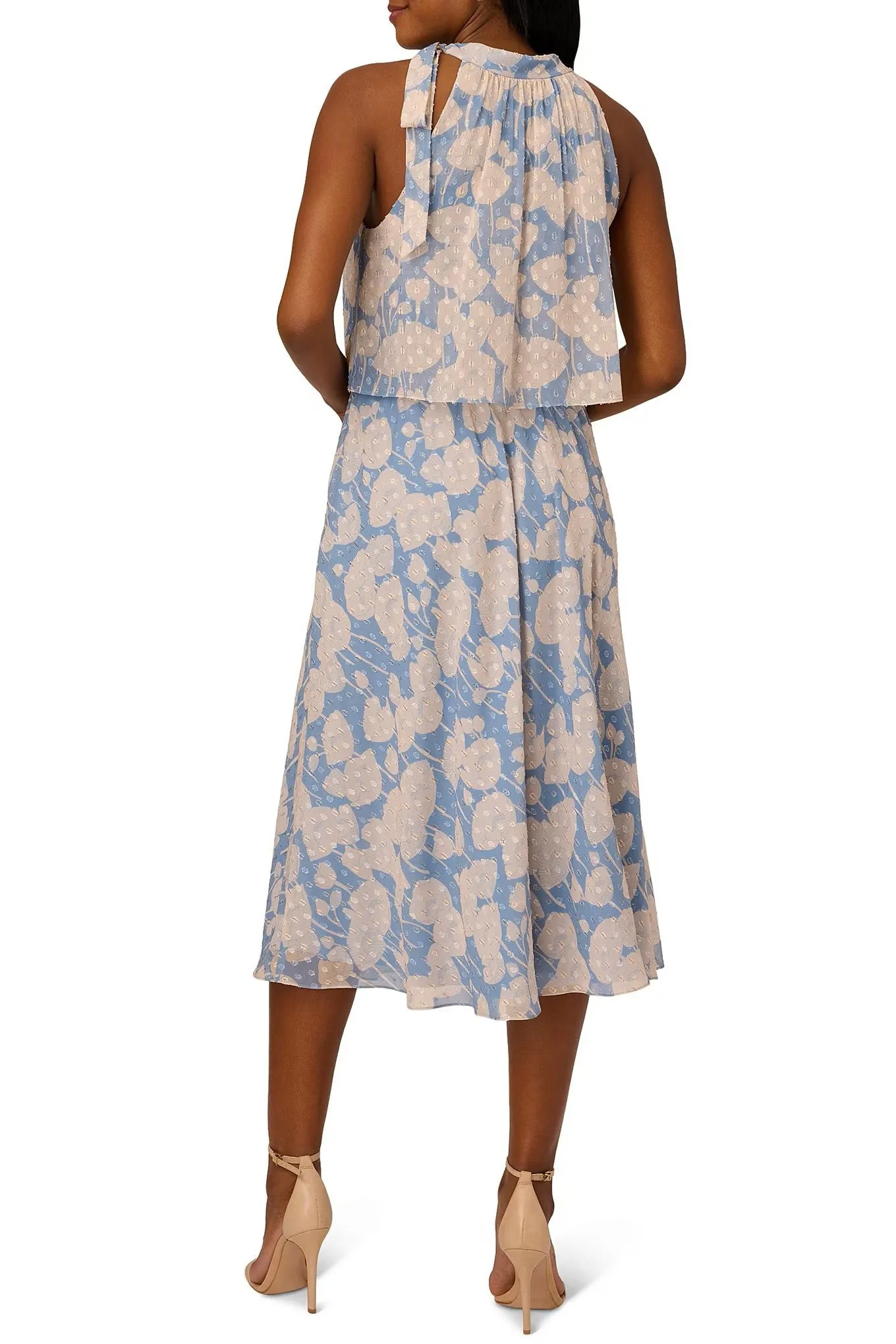 Adrianna Papell Halter Mock Neck Blouson Floral Print Chiffon Dress