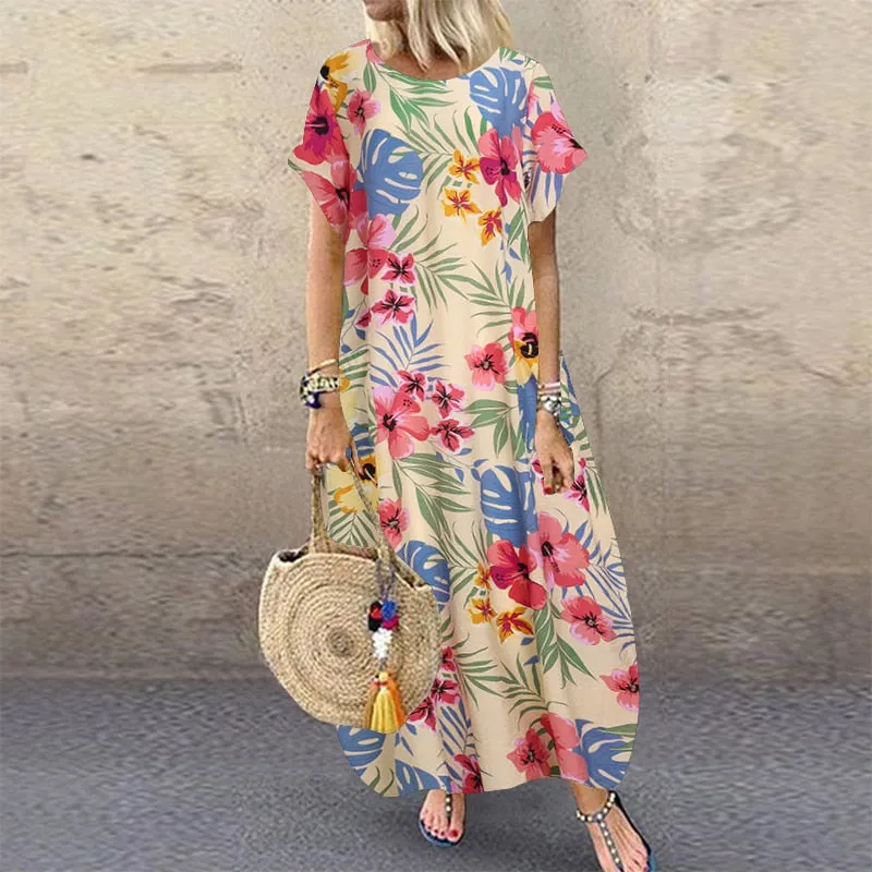 Amy Fashion - Casual Vintage Short Sleeve Floral Printed Vestido Female Robe