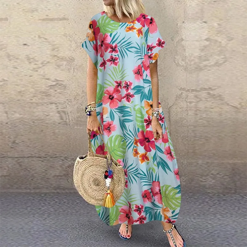 Amy Fashion - Casual Vintage Short Sleeve Floral Printed Vestido Female Robe