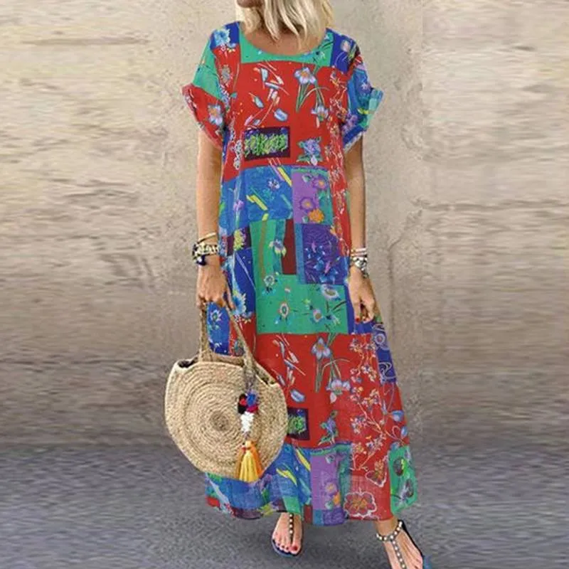 Amy Fashion - Casual Vintage Short Sleeve Floral Printed Vestido Female Robe
