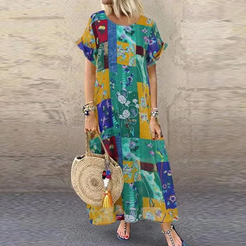 Amy Fashion - Casual Vintage Short Sleeve Floral Printed Vestido Female Robe