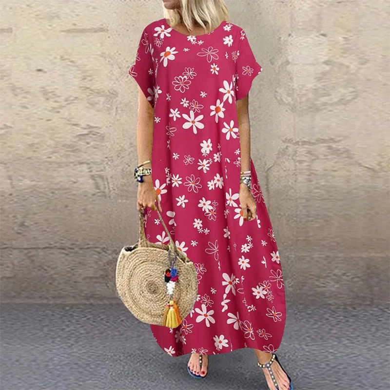 Amy Fashion - Casual Vintage Short Sleeve Floral Printed Vestido Female Robe