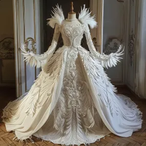Ava  Luxurious Princess Feather Touch White Long Sleeves Ball Gown Wedding Dress