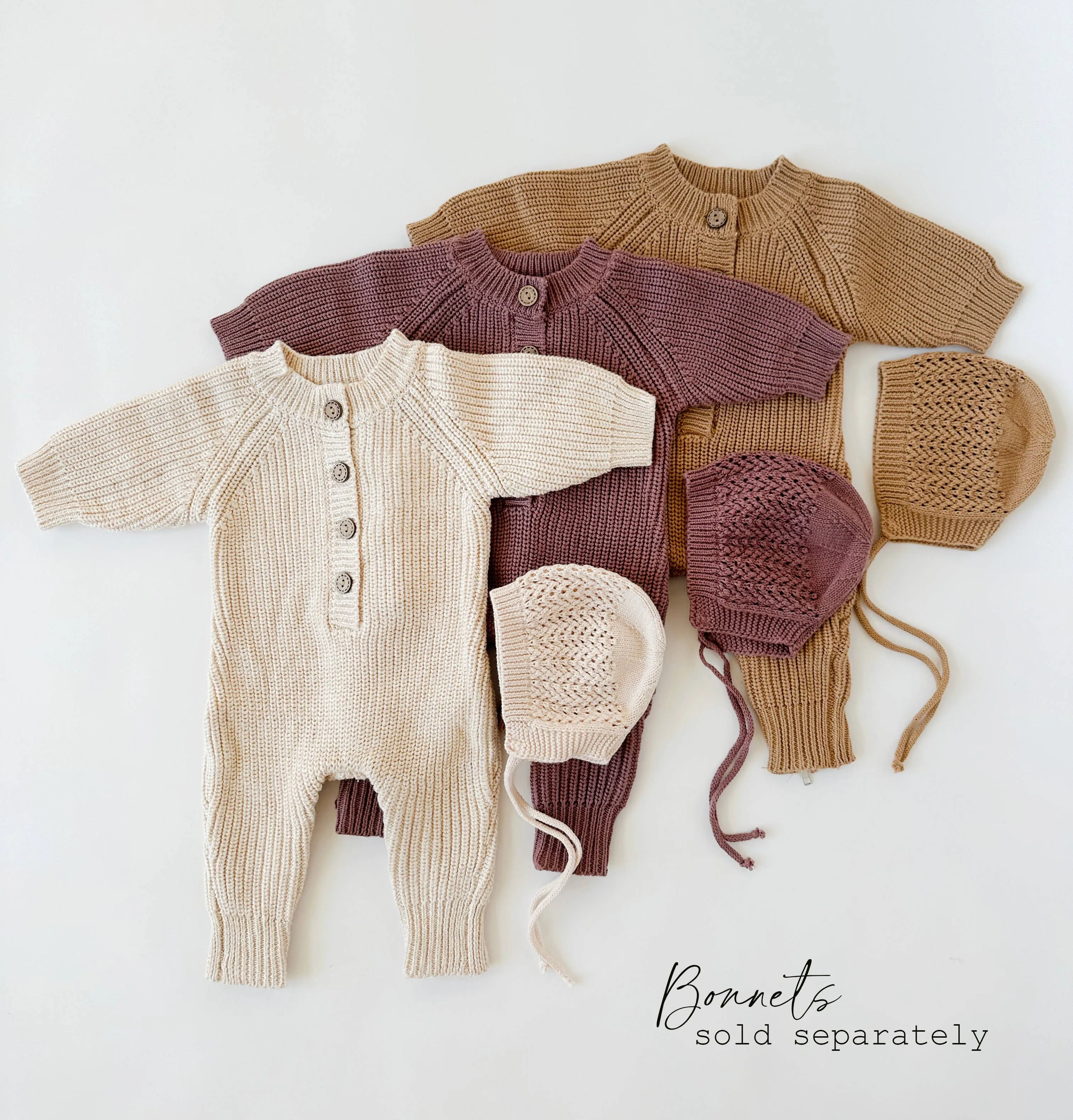 Baby Knit romper Button front Jumpsuit w/ zipper | Harper: Tan / Newborn