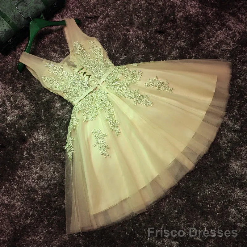 Beautiful V-Neckline Party Dress, Tulle Formal Dresses With Applique For Senior Prom Party