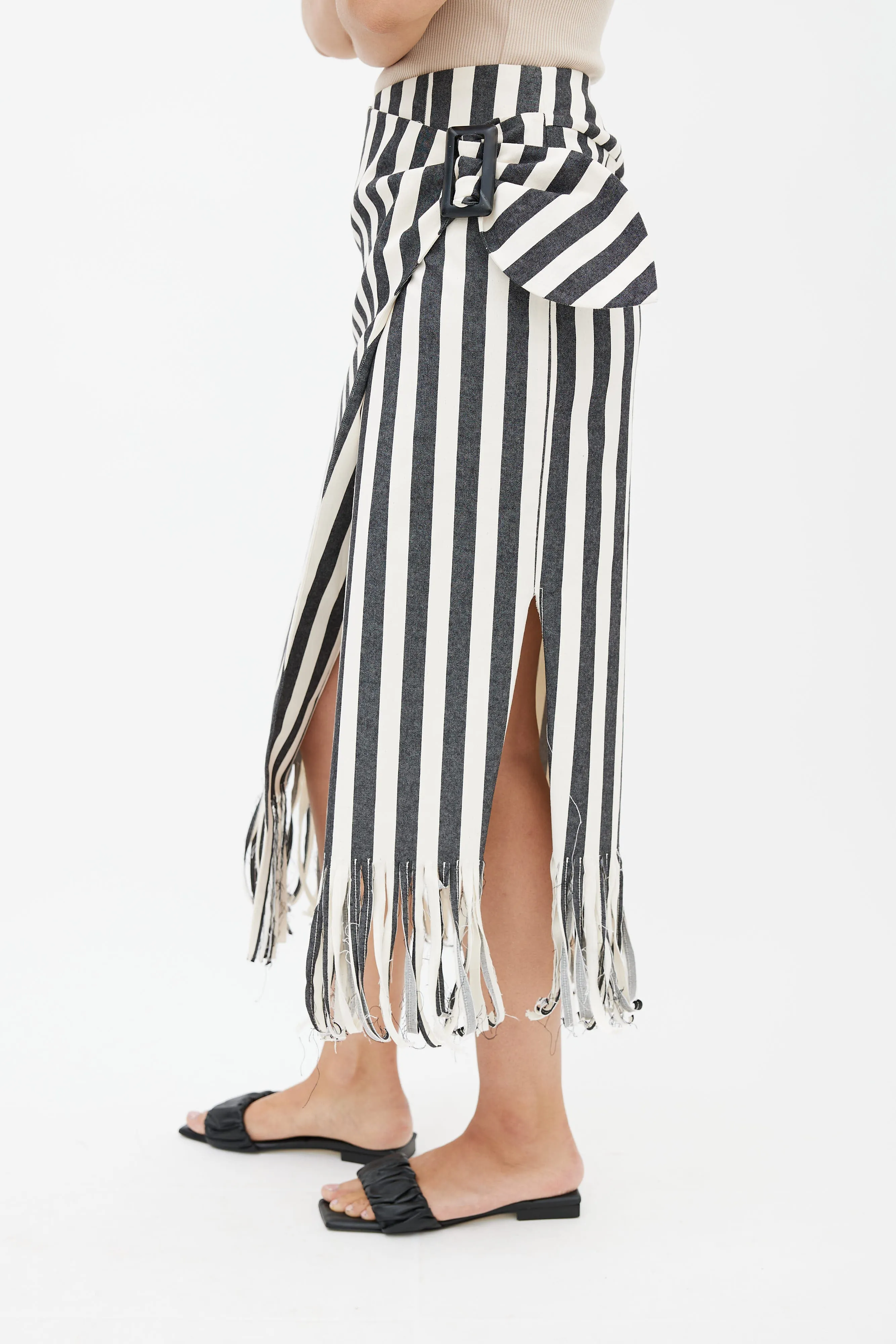 Black & Cream Fringe Wrap Skirt