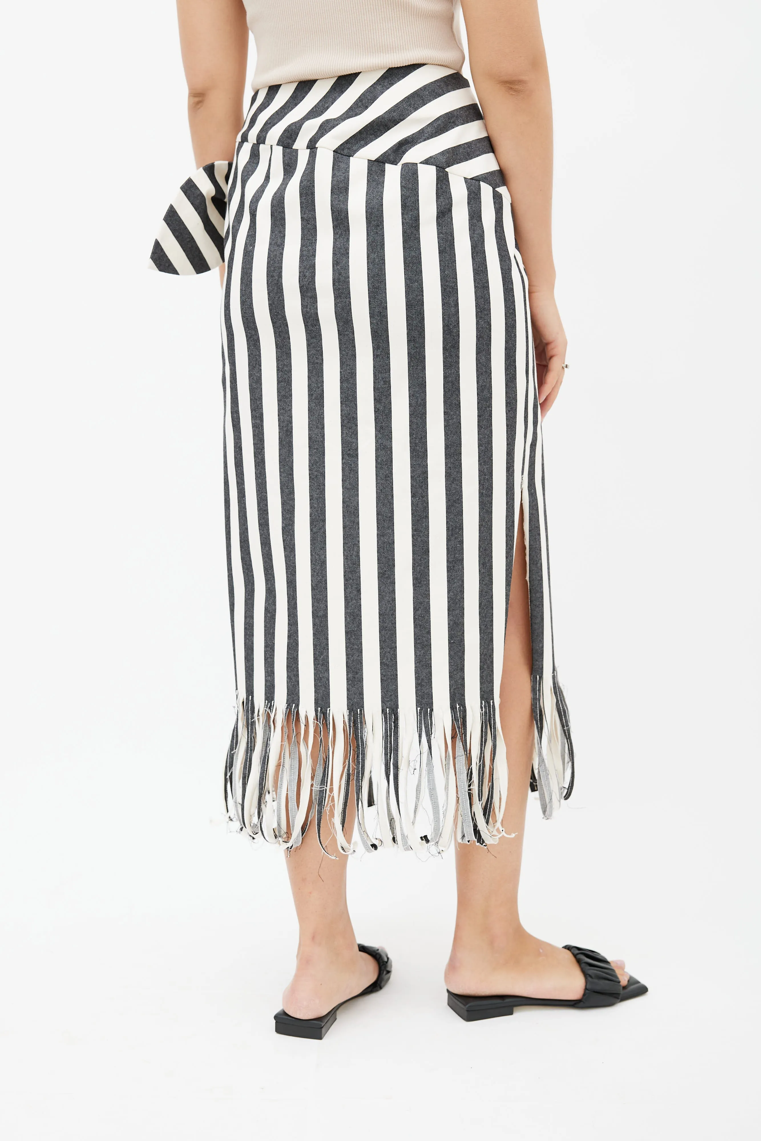 Black & Cream Fringe Wrap Skirt