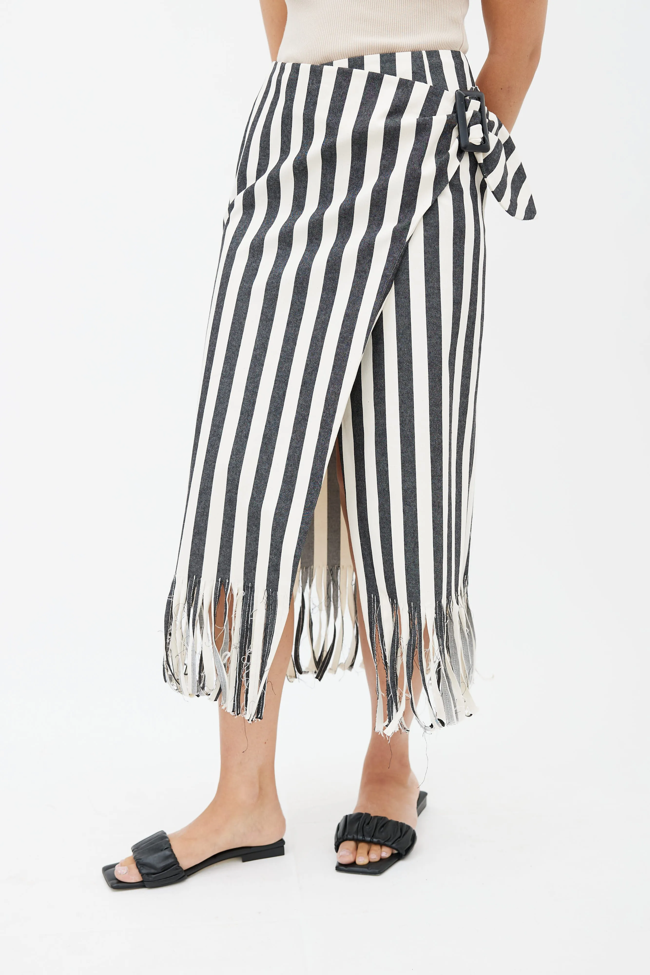 Black & Cream Fringe Wrap Skirt