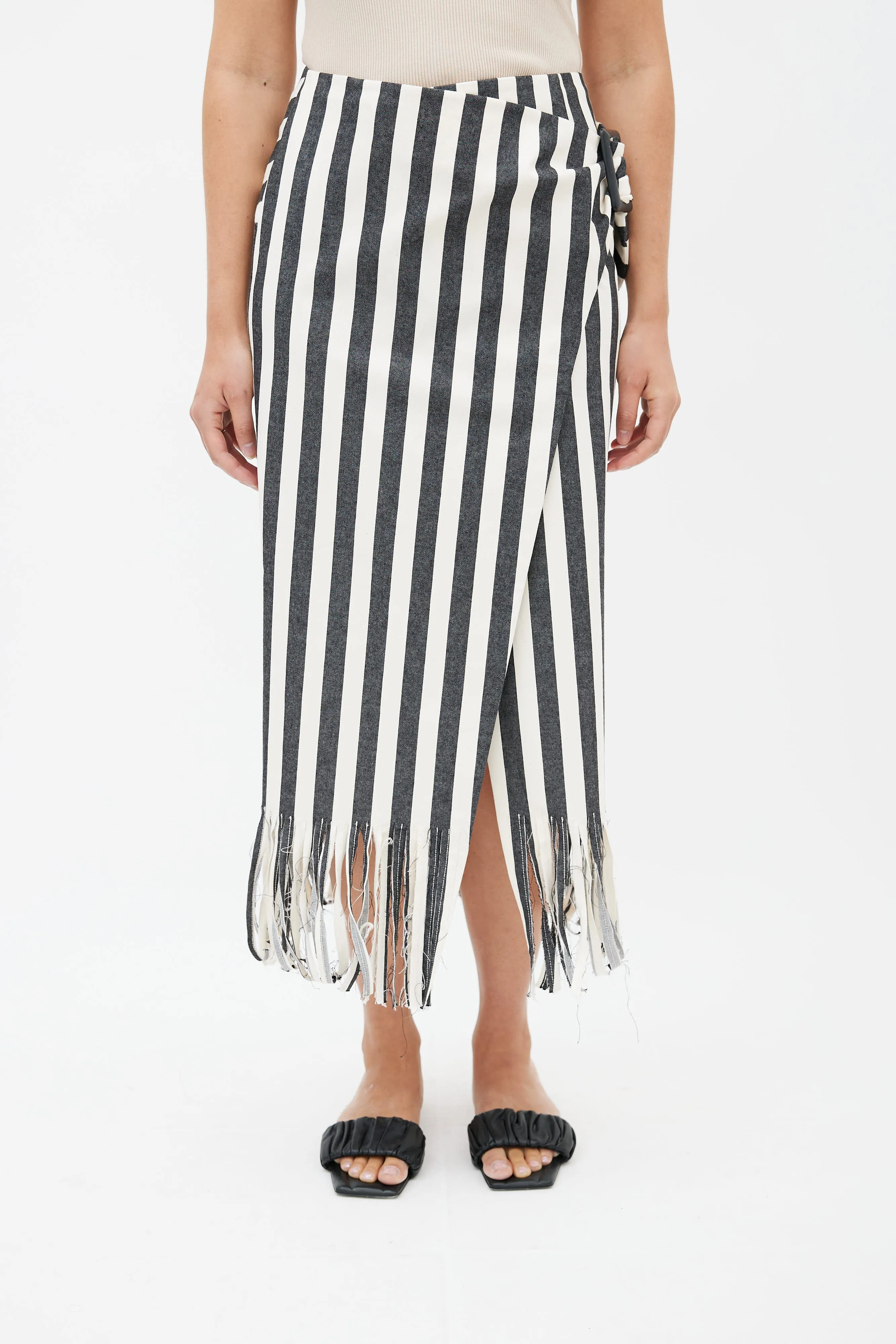 Black & Cream Fringe Wrap Skirt