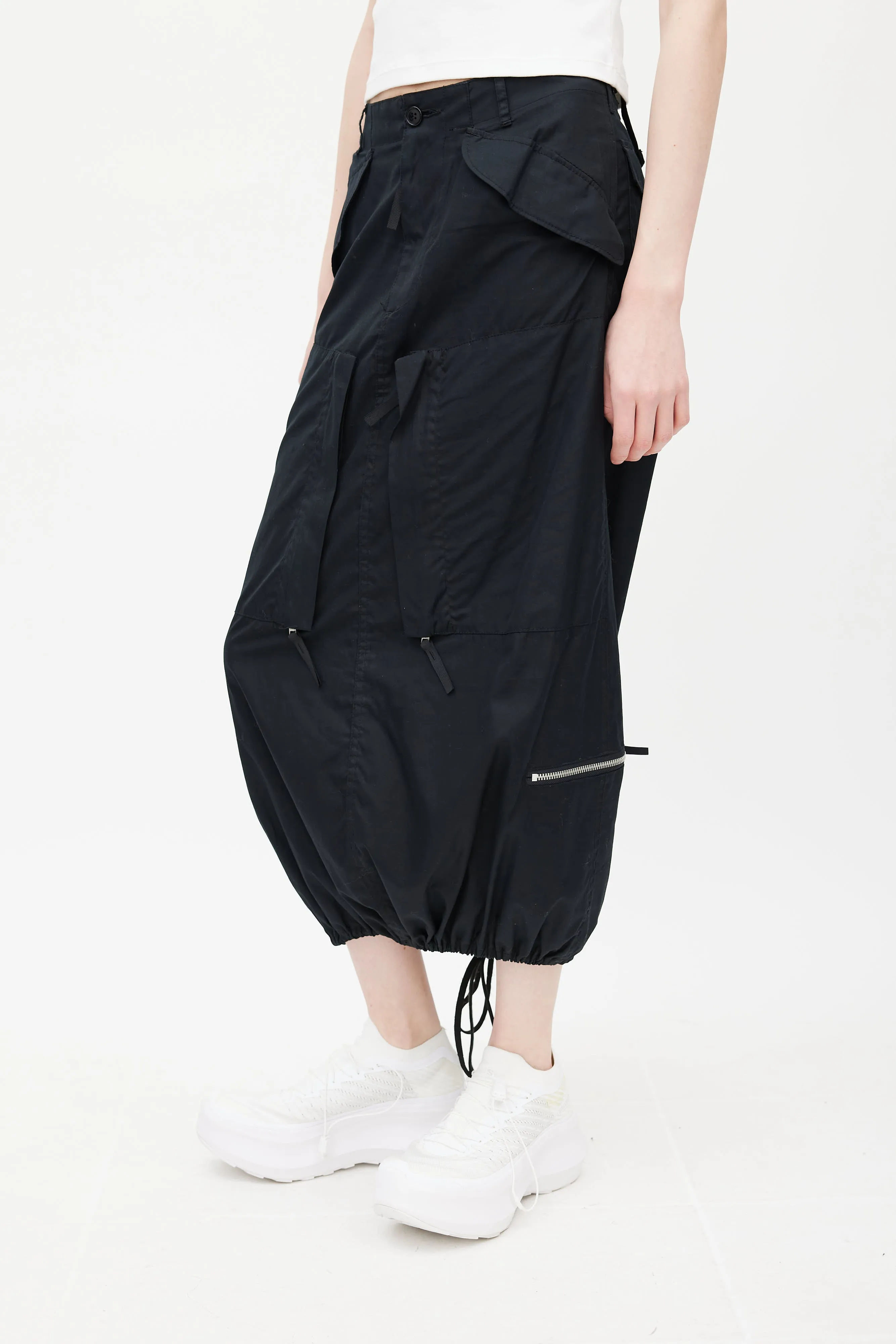 Black Cargo Drawstring Skirt