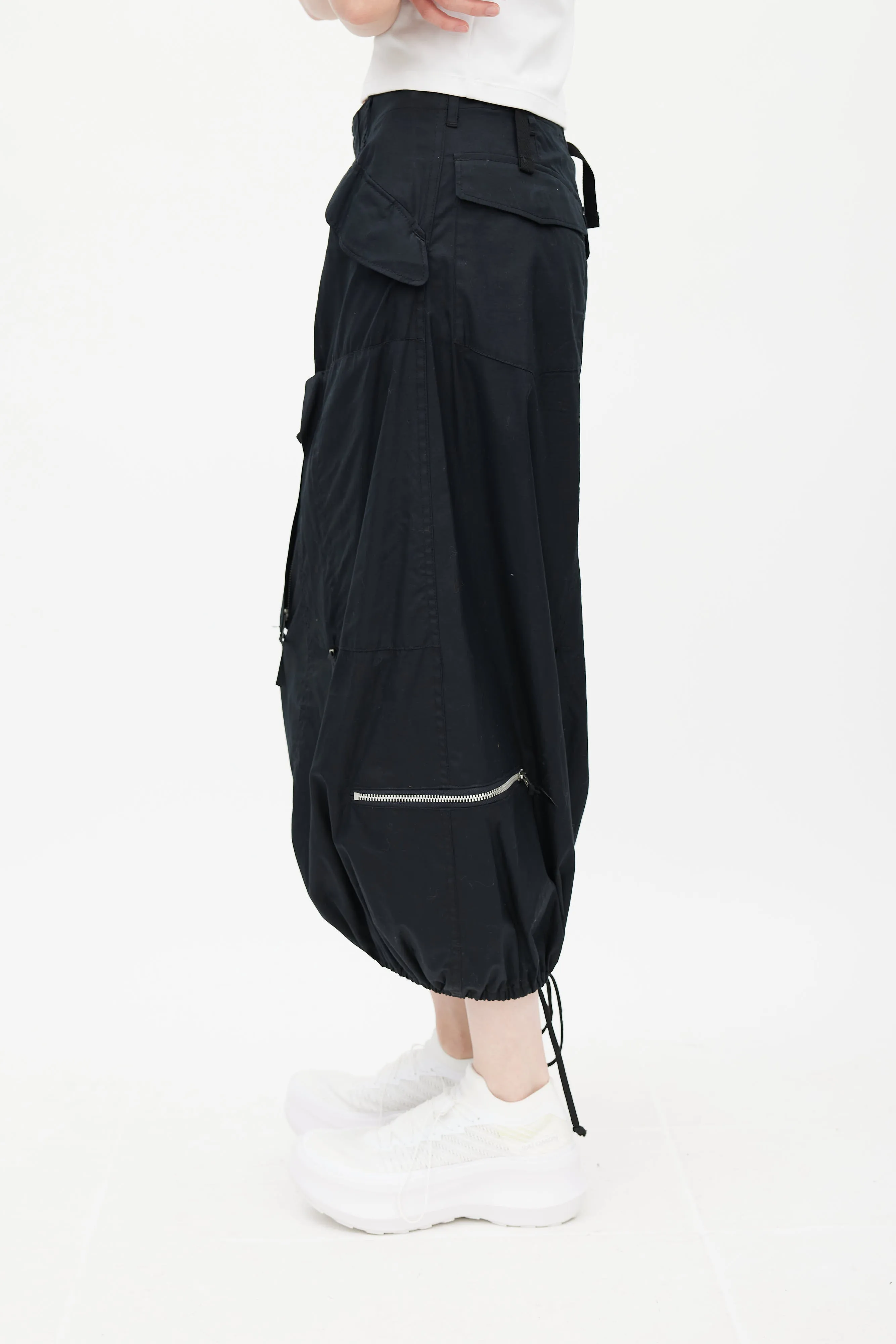 Black Cargo Drawstring Skirt