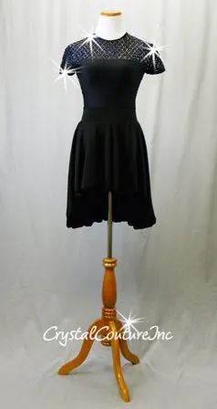 Black Leotard with Open Back and 2 Optional Black Skirts - Rhinestones