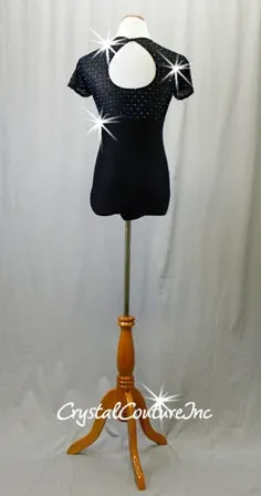 Black Leotard with Open Back and 2 Optional Black Skirts - Rhinestones