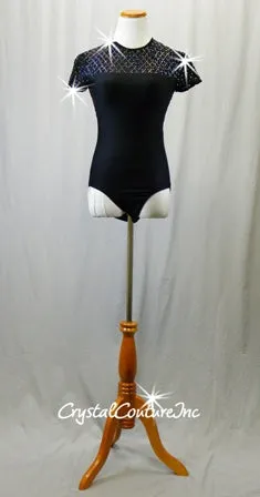 Black Leotard with Open Back and 2 Optional Black Skirts - Rhinestones