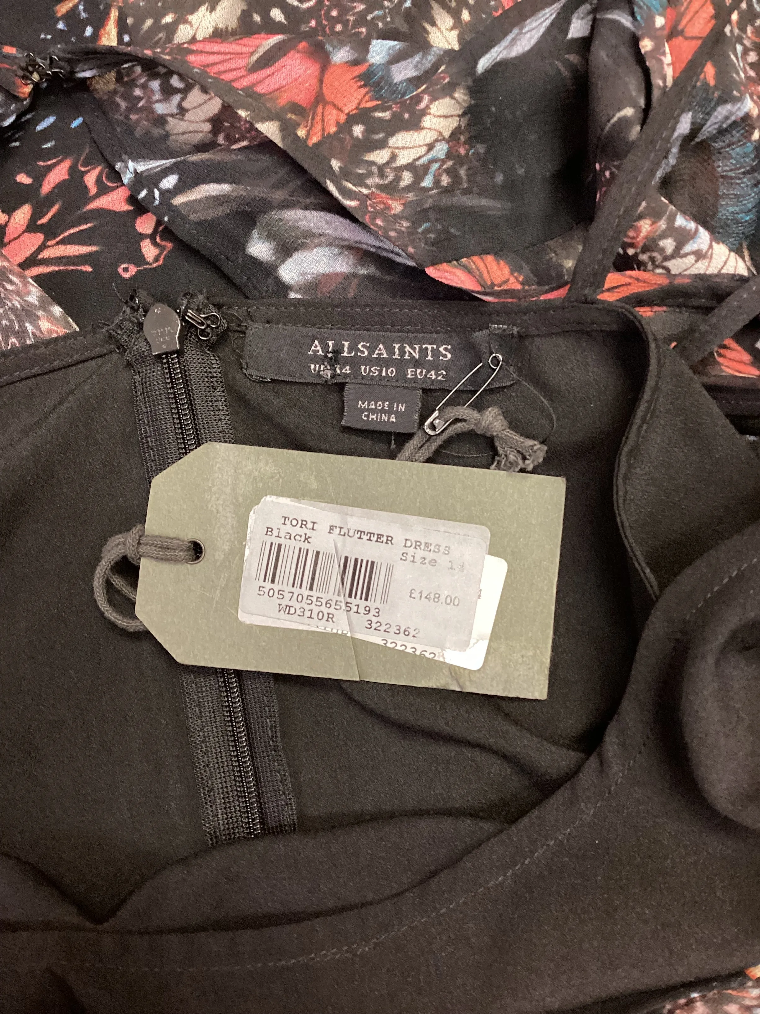 BNWT AllSaints Black Floral Dress Size 14