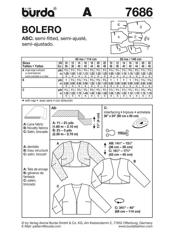 Burda 7686 Bolero Pattern