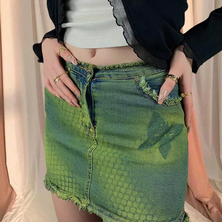 Butterfly Aesthetic Denim Skirt