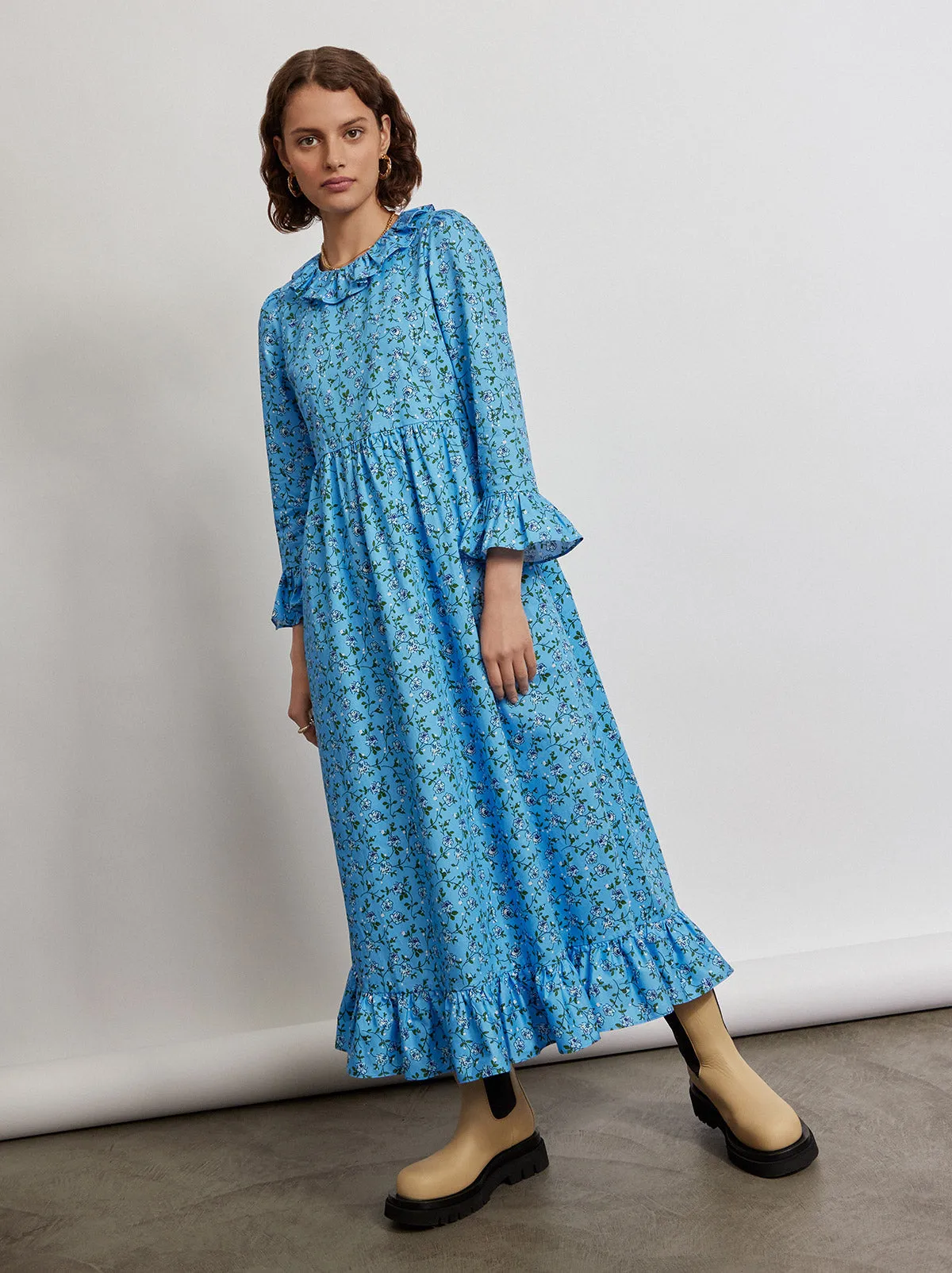 Carrie Frill Neck Cotton Dress