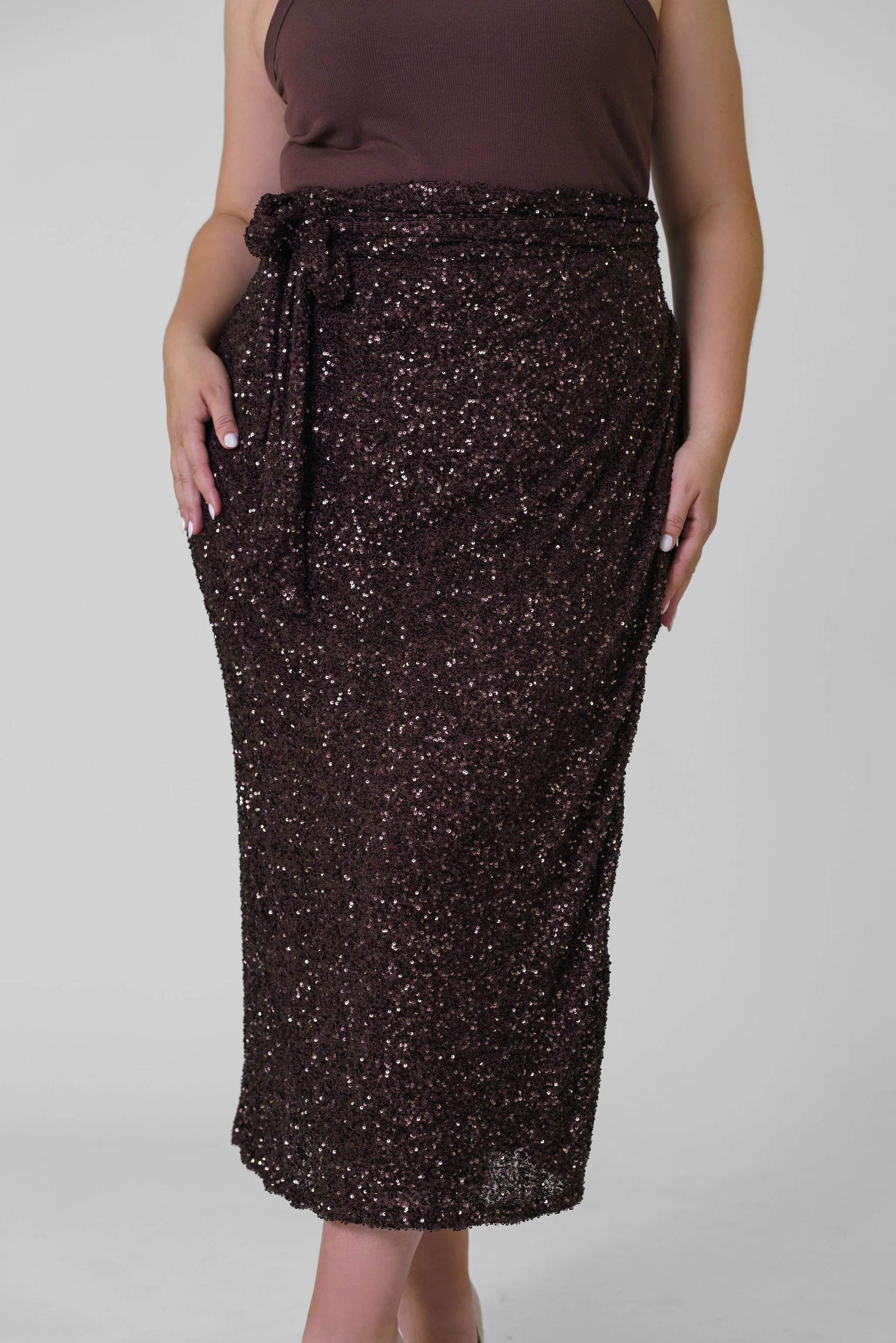 CHOCOLATE SEQUIN JASPRE SKIRT/WRAP DRESS