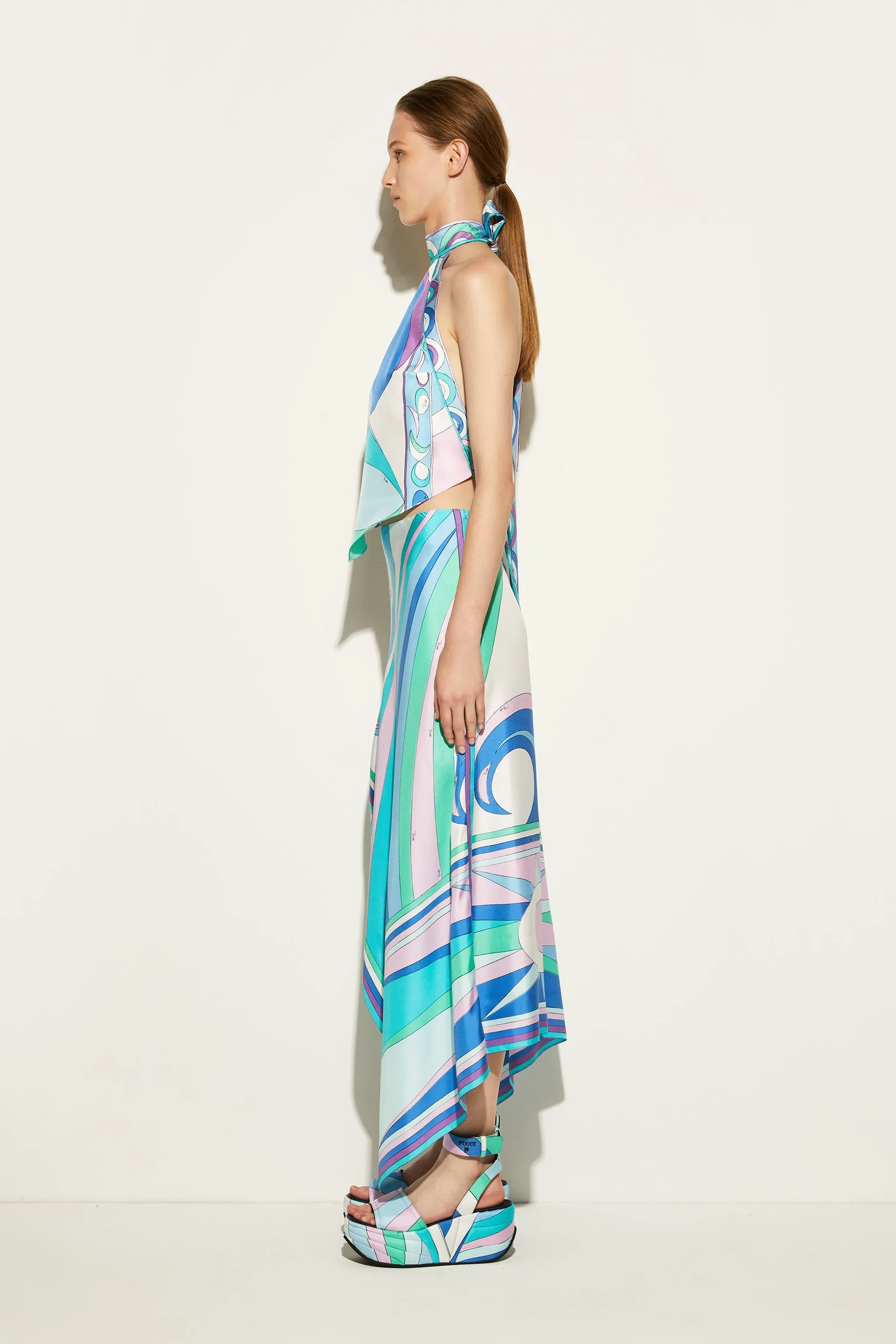 Cigni-Print Silk-Twill Skirt