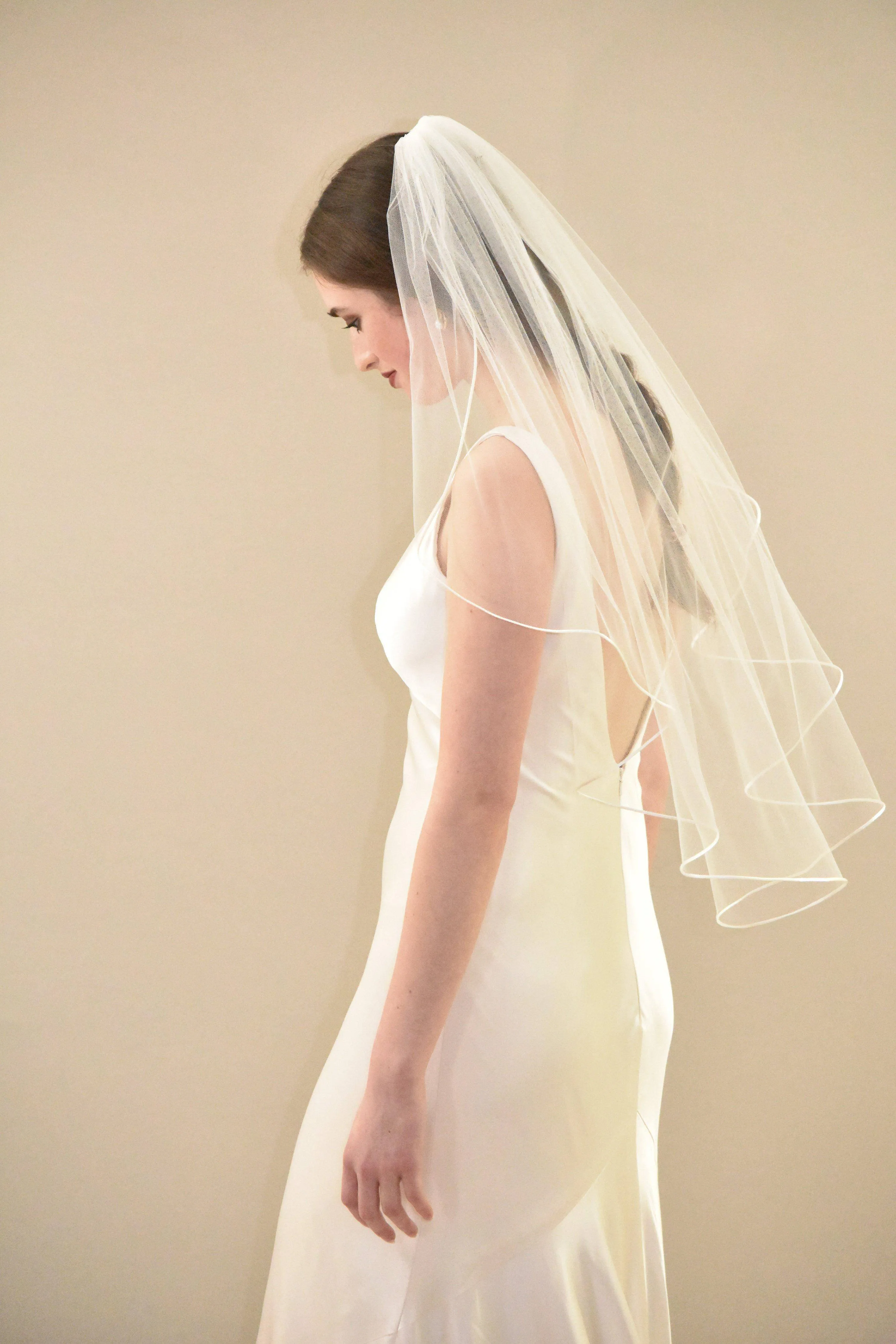 Classic Hip Length Veil with Satin Cord Edge