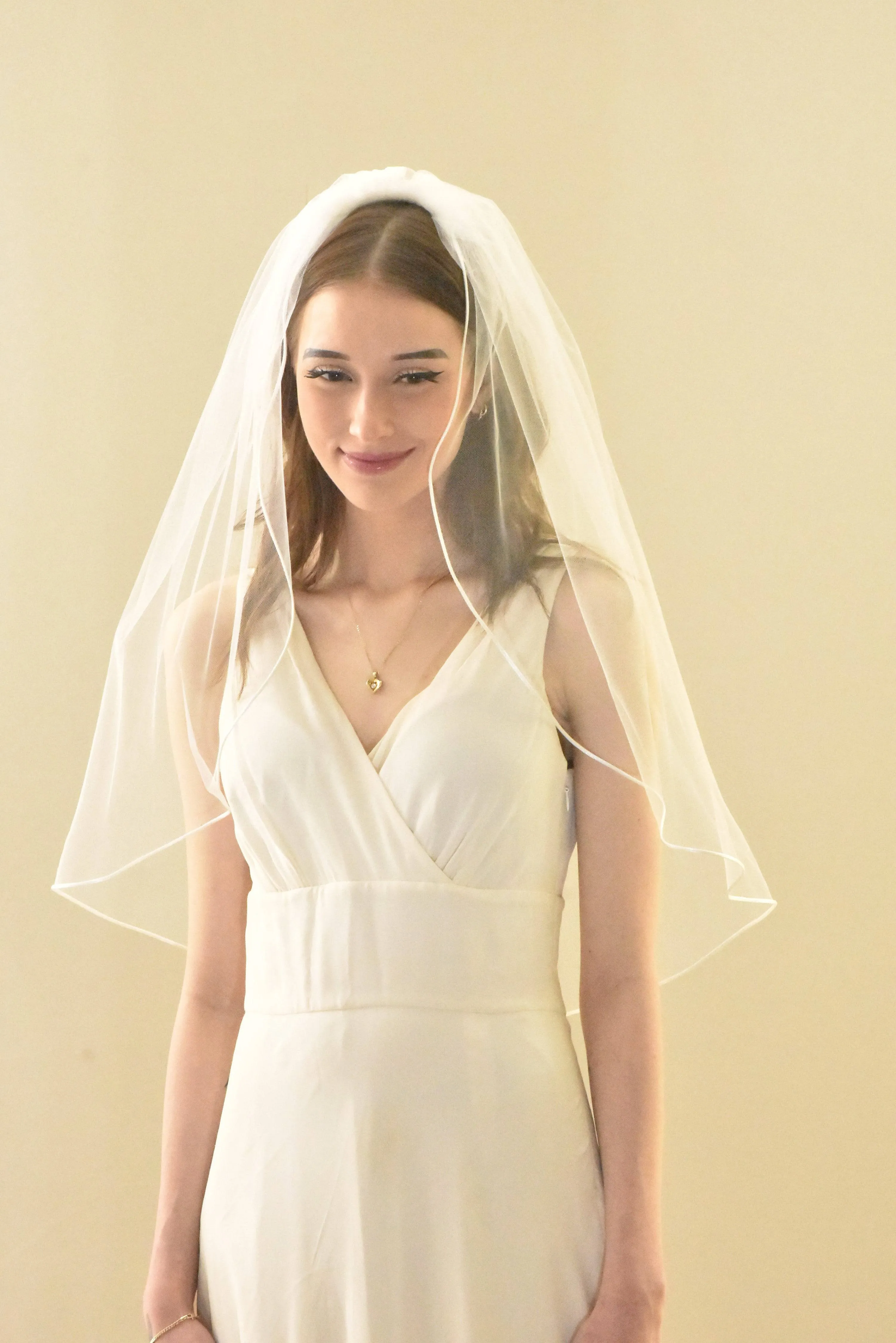 Classic Hip Length Veil with Satin Cord Edge