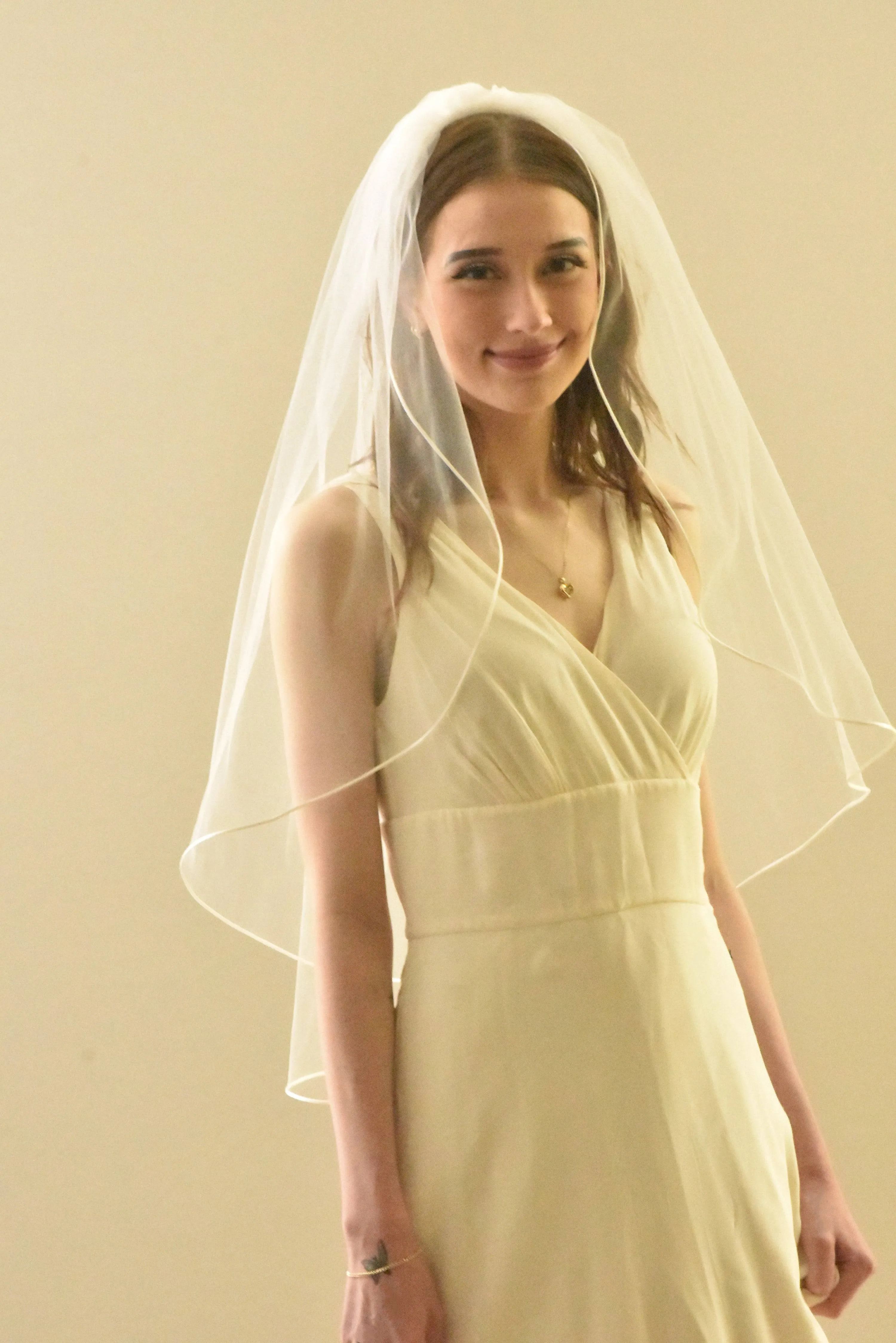 Classic Hip Length Veil with Satin Cord Edge