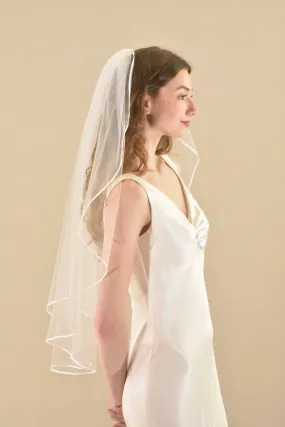 Classic Mid Length Veil with Thin Satin Ribbon Trim