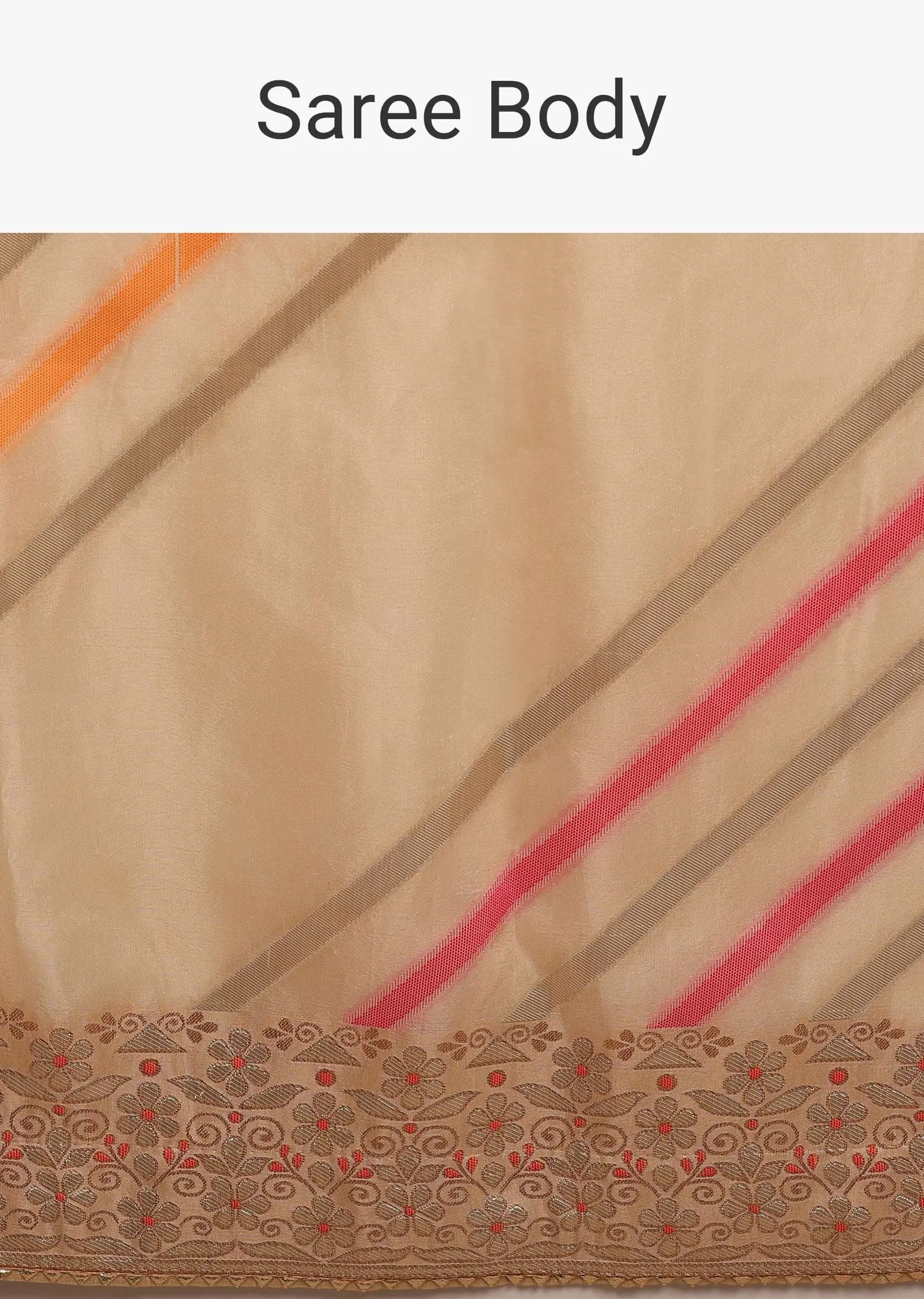 Cream Saree In Dola Silk With Multi Colored Woven Diagonal Stripes And Floral Border