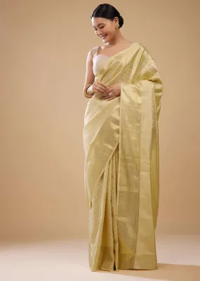 Cream White Kanjivaram Silk Saree In Intricate Weave