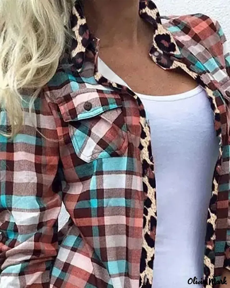 Deanwangkt - Checked Leopard Print Long Sleeve Shirt
