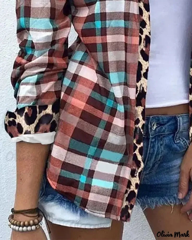 Deanwangkt - Checked Leopard Print Long Sleeve Shirt