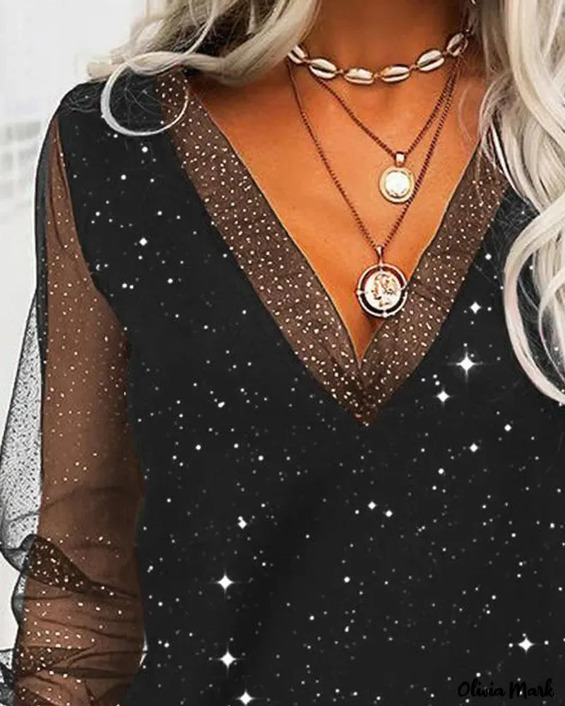 Deanwangkt - Sequin top with long sleeves in contrasting tulle