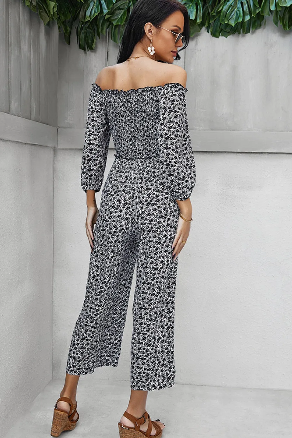 Ditsy Floral Off-Shoulder Wide Leg Jumpsuit