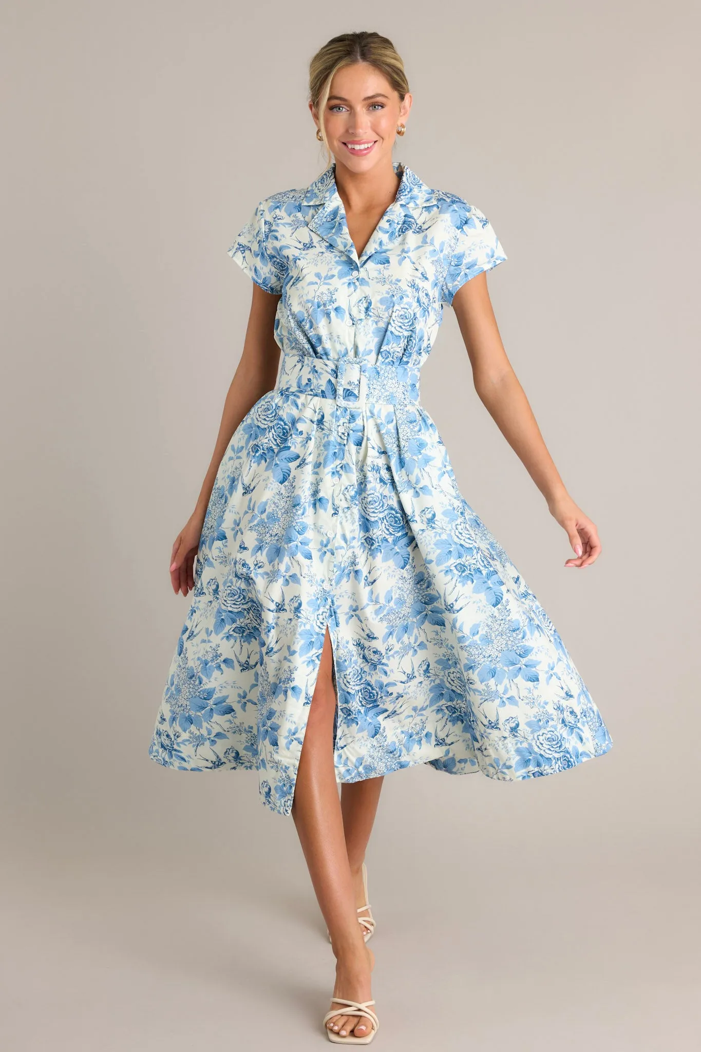 Even The Score Blue & White Midi Dress