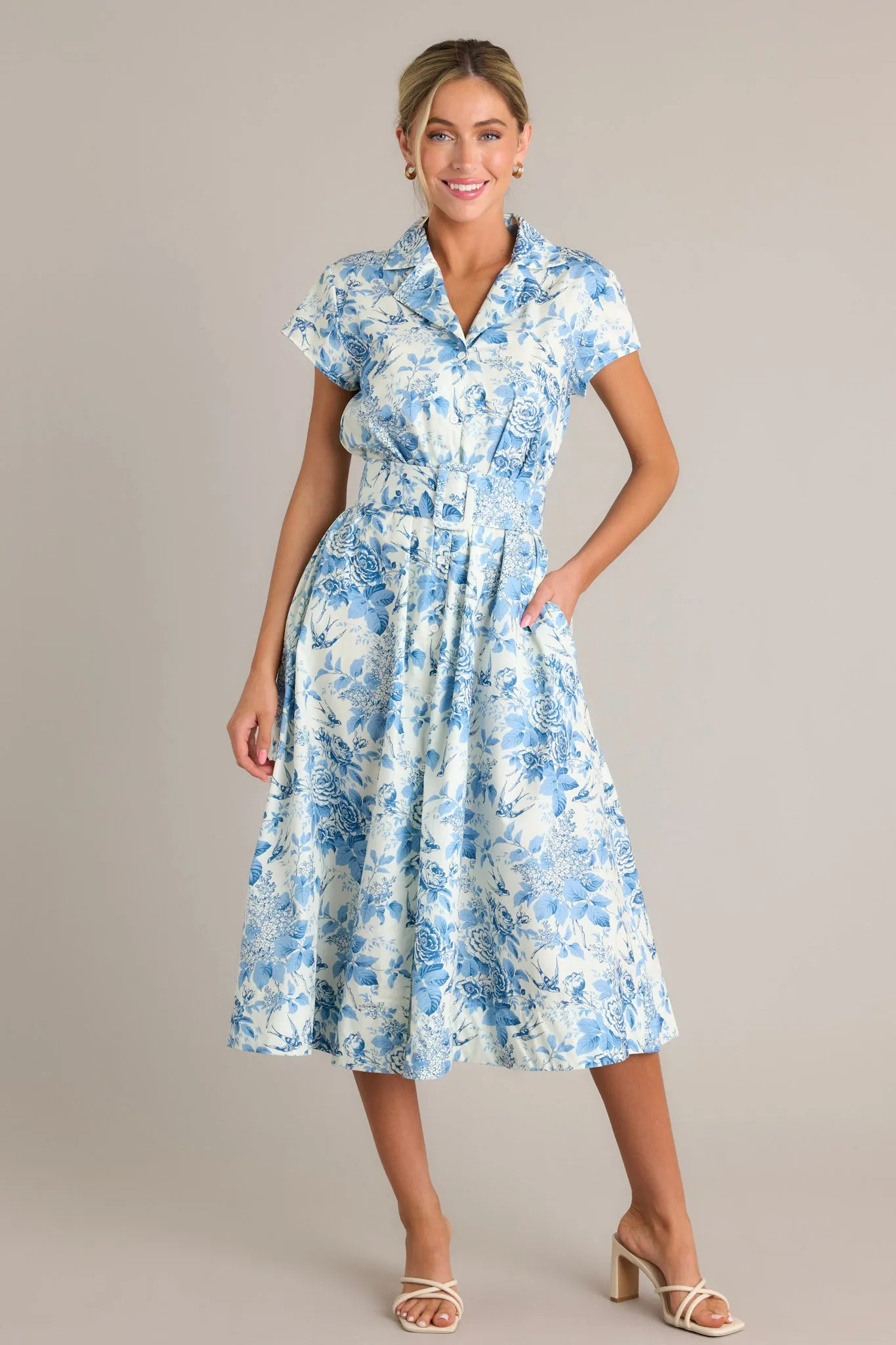 Even The Score Blue & White Midi Dress