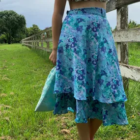 Fair Trade Upcycled Fabric Floral Blues Wrap Skirt
