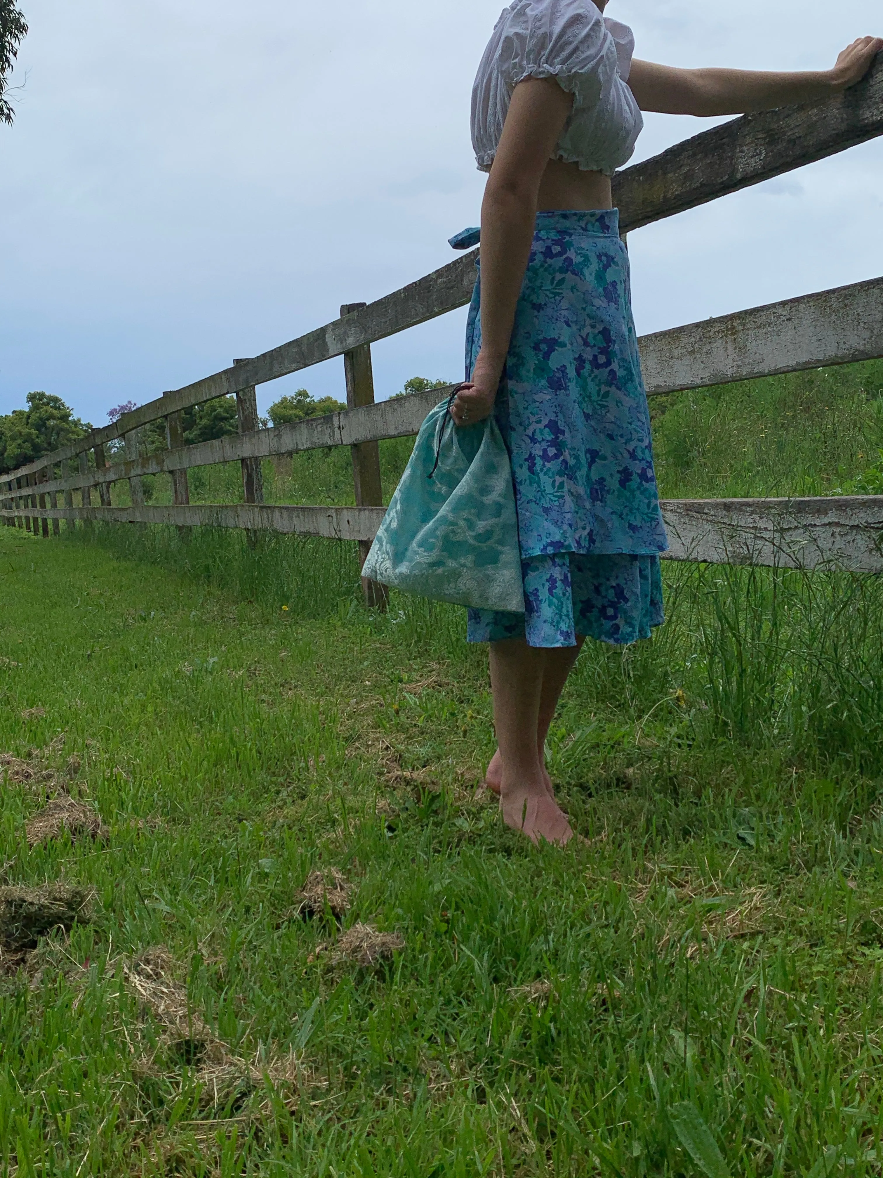 Fair Trade Upcycled Fabric Floral Blues Wrap Skirt