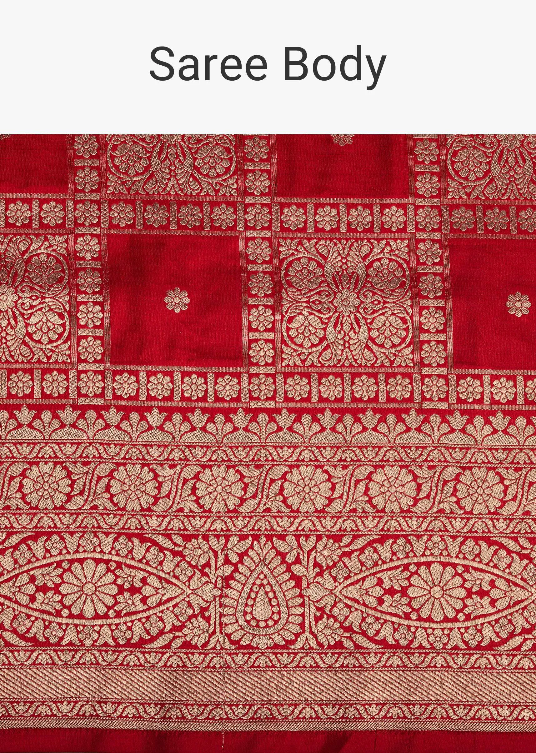 Fiery Red Zari Banarasi Saree In Katan Silk With Single Zari Work And Unstitched Blouse