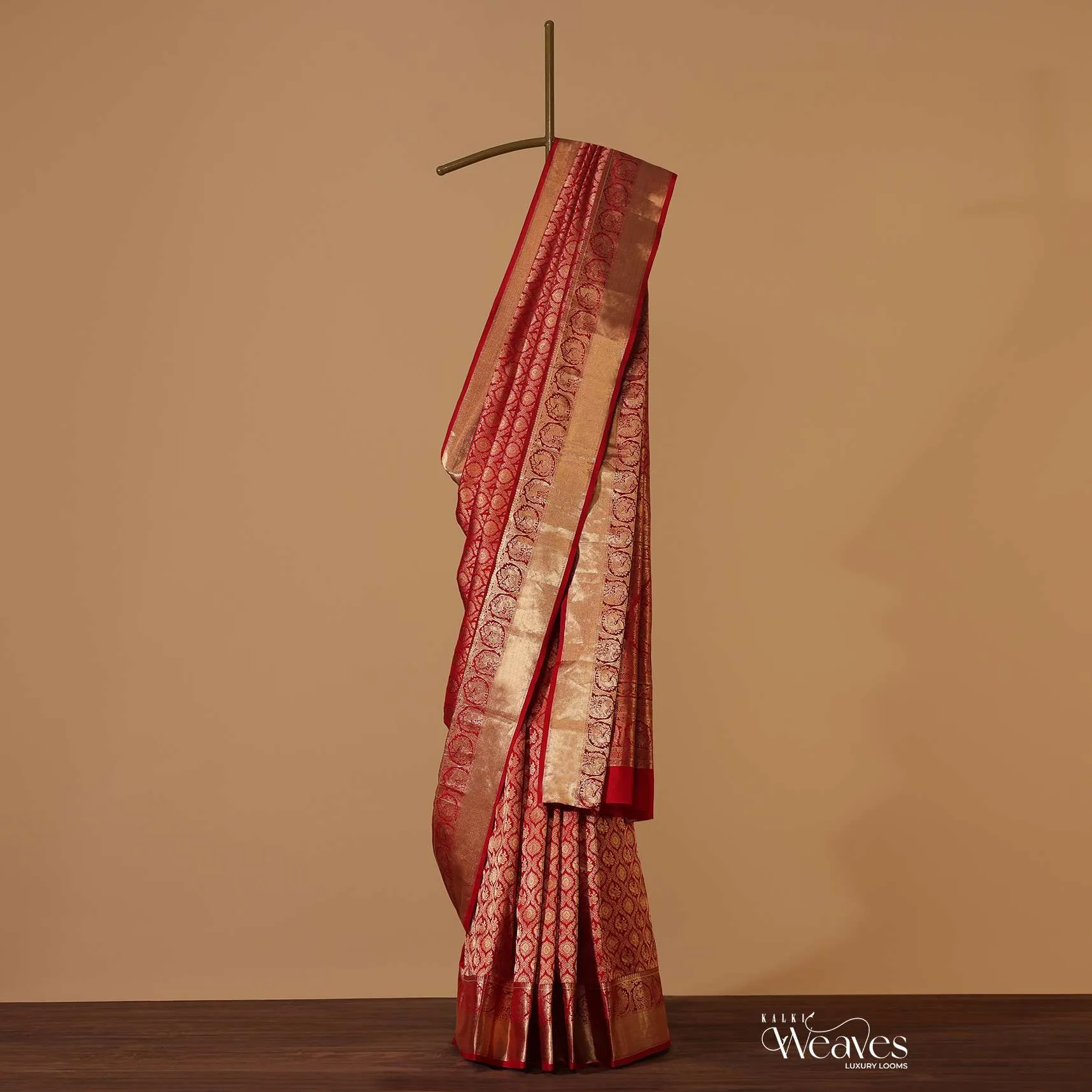 Fiery Red Zari Weave Kanjivaram Saree In Pure Uppada Silk With Unstitched Blouse